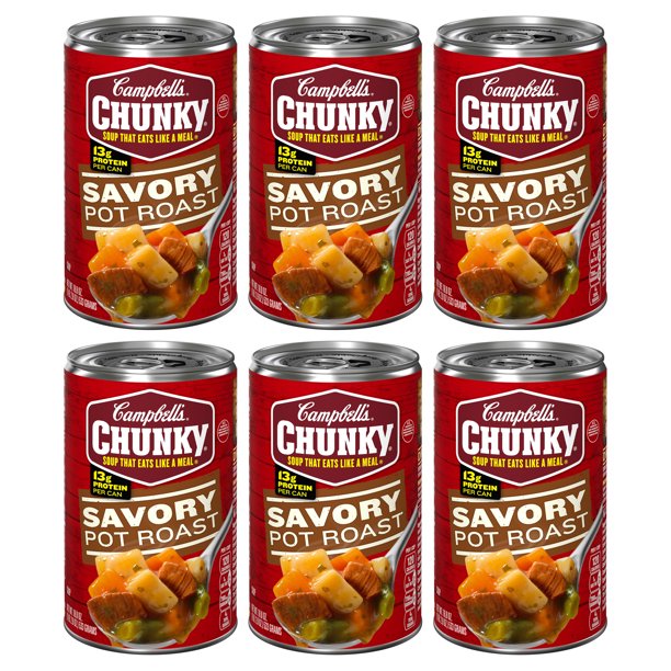 (6 pack) Campbell’s Chunky Soup, Savory Pot Roast Soup, 18.8 oz Can
