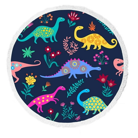 ABPHQTO Dinosaurs Colorful Cartoon Animals Beach Towel Beach Blanket with Tassels Beach Throw Towel Yoga Mat Picnic Blanket