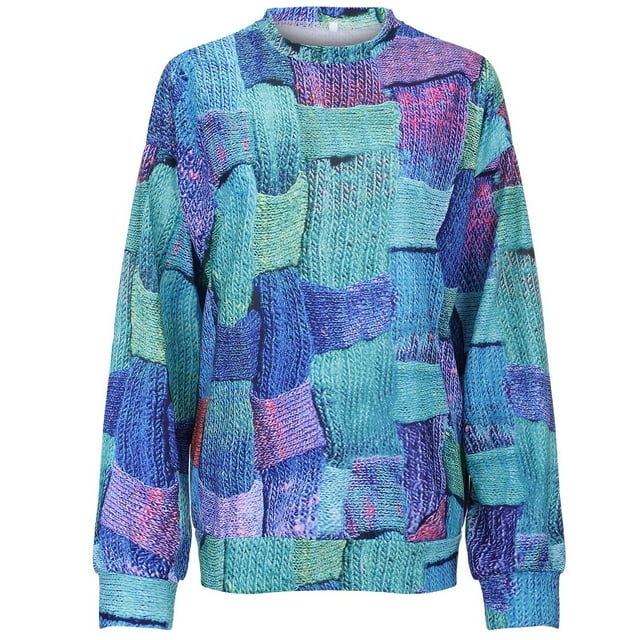 2025 Chandails à Manches Longues Col Rond Couture pour Femmes Imprimé Ample Chandail Chandail en Molleton Petite Col Roulé Simulé Femmes Chemises Moyennes Chemises à Manches Longues pour Femmes
