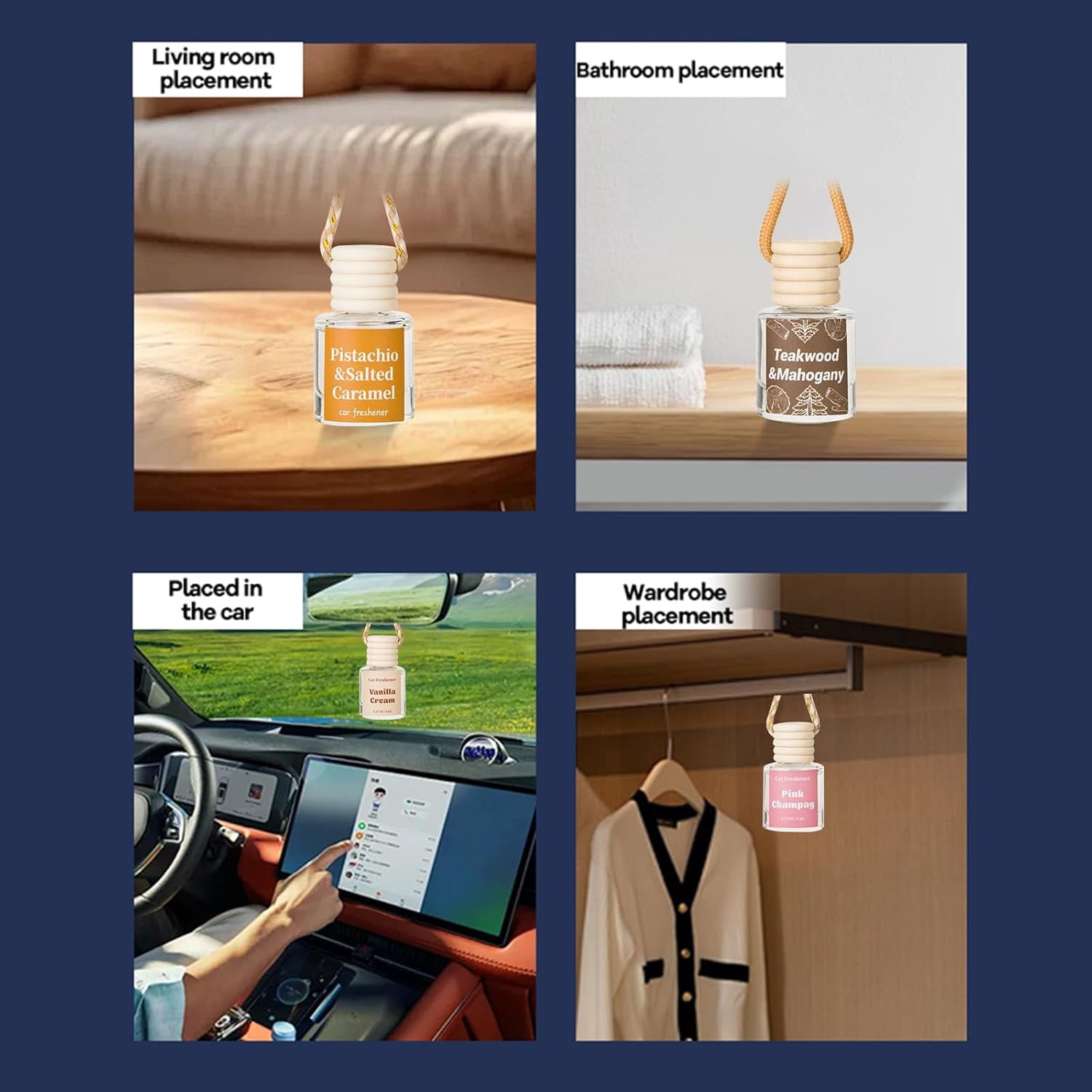 Car Air Freshener Diffuser, Hanging Car Scents Air Freshener, Car Fresheners Long Lasting, Essential Oil Diffuser, Fragrance Oil, 4pcs