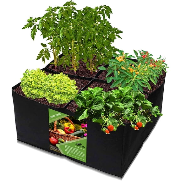 Fabric Raised Garden Bed, 2ft x 2ft Square Plant Grow Bags, Large Durable Rectangular Reusable Breathe Cloth Planting Container for Vegetable, 4 Grids Heavy Pot for Potato, Carrot, Onion, Flower