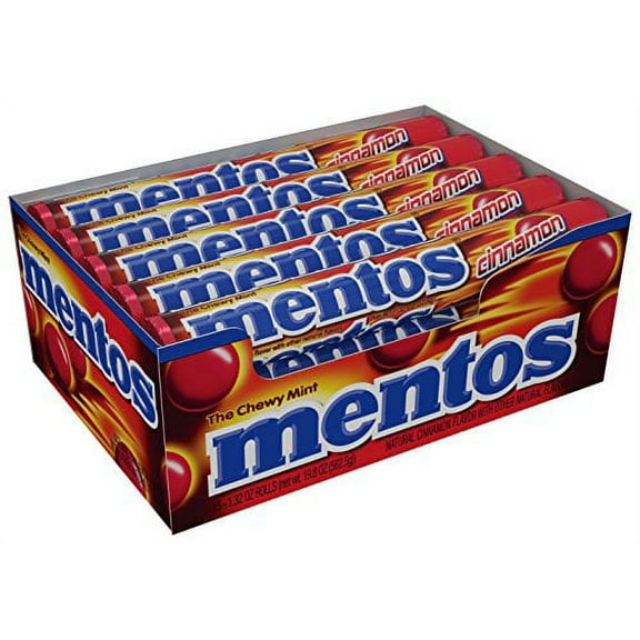 Mentos Chewy Mint Candy Roll, Cinnamon, Halloween Candy, Bulk, Party, Non Melting, Pack of 15 (1.32 Ounce each), 19.8 Oz
