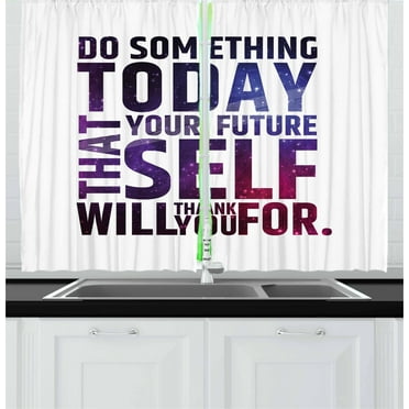 Ambesonne Inspirational Kitchen Curtains, Self Will Words, 55"x39", Dark Purple White