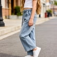 thumbnail image 4 of Frostluinai Baggy Jeans for Women Girls 4-15 Years Boyfriend Jeans Rhinestone Pants High Waisted Straight Leg Denim Pants Casual Streetwear with Pocket, 4 of 7