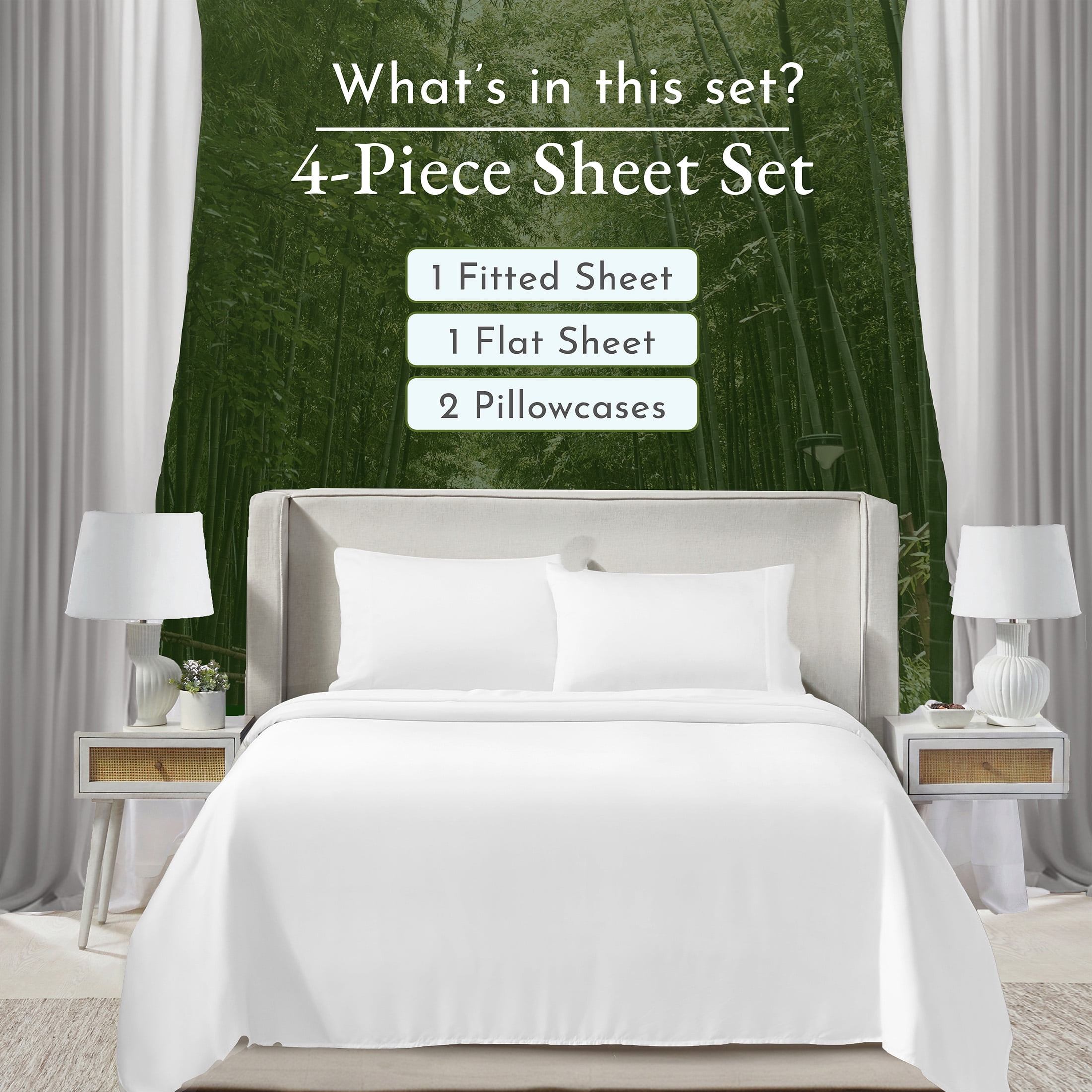California Design Den California King Sheets - Soft Rayon Bamboo Sheets, Silk Sheets 4 Piece Breathable Sheet Set with Deep Pockets, Bright White