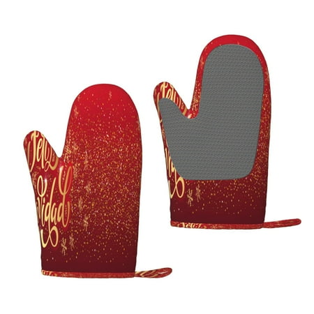 

Zeuib Merry Christmas Print Oven Mitts Oven Gloves with Non-Slip Silicone Heat and Slip Resistant Cooking Mitt Set for Cooking and Baking (2 Count)