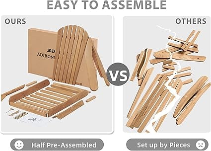 D-road Half Pre-Assembled Folding Adirondack Chair, Set of 2, Outdoor Wood Patio Chair for Backyard/Pool/Beach,Brown