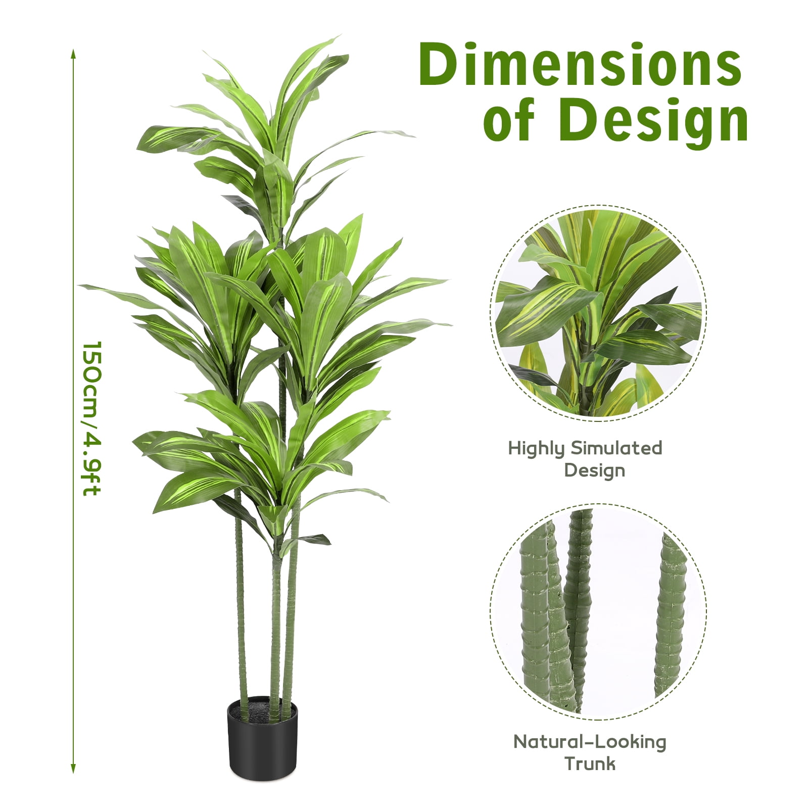Artificial Plants, 5ft Dracaena Tree In Black Plastic Pot, Faux Plants Indoor Outdoor Decor, Silk Plants For Home Decor Office Porch Patio Perfect Housewarming Gift