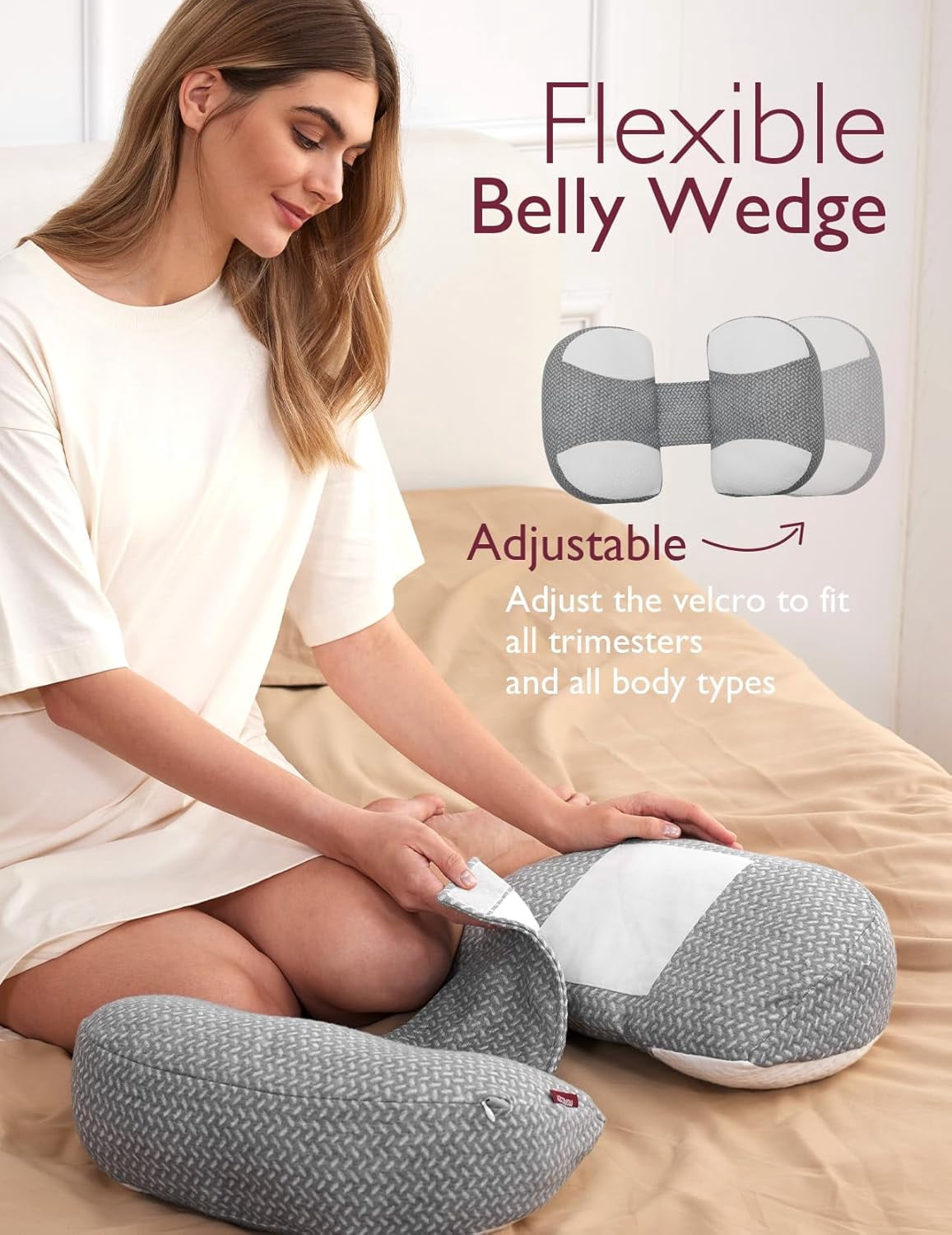 Plus W Shaped Pregnancy Pillow for Sleeping - Adjustable Maternity Pillow for Side Sleepers - Portable Wedge Belly Support -Compact Design for Back Belly and HIPS
