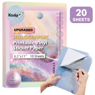 20 Sheets Holographic Printable Sticker Paper 8.5x 11 inch Waterproof Sticker Paper Rainbow Vinyl Sticker Paper 4 Mixed Style for Inkjet/Laser
