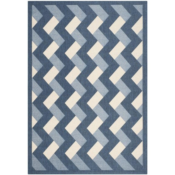 SAFAVIEH Courtyard Kaius Chevron Indoor/Outdoor Area Rug, Navy/Beige, 7'10" x 7'10" Round