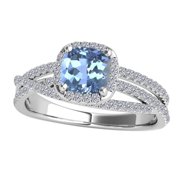 Mauli Jewels 0.90 Carat Cushion Cut Blue Topaz & Diamond Engagement Ring for Women in 10K White Gold, 4 Prong Gemstone Ring