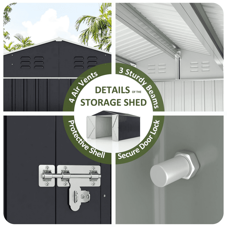 MUCHANT 10'x10' Outdoor Metal Storage Shed with Updated Frame Structure and Lockable Doors, Steel Garden Tool Sheds for Backyard, Patio, Lawn, Gray