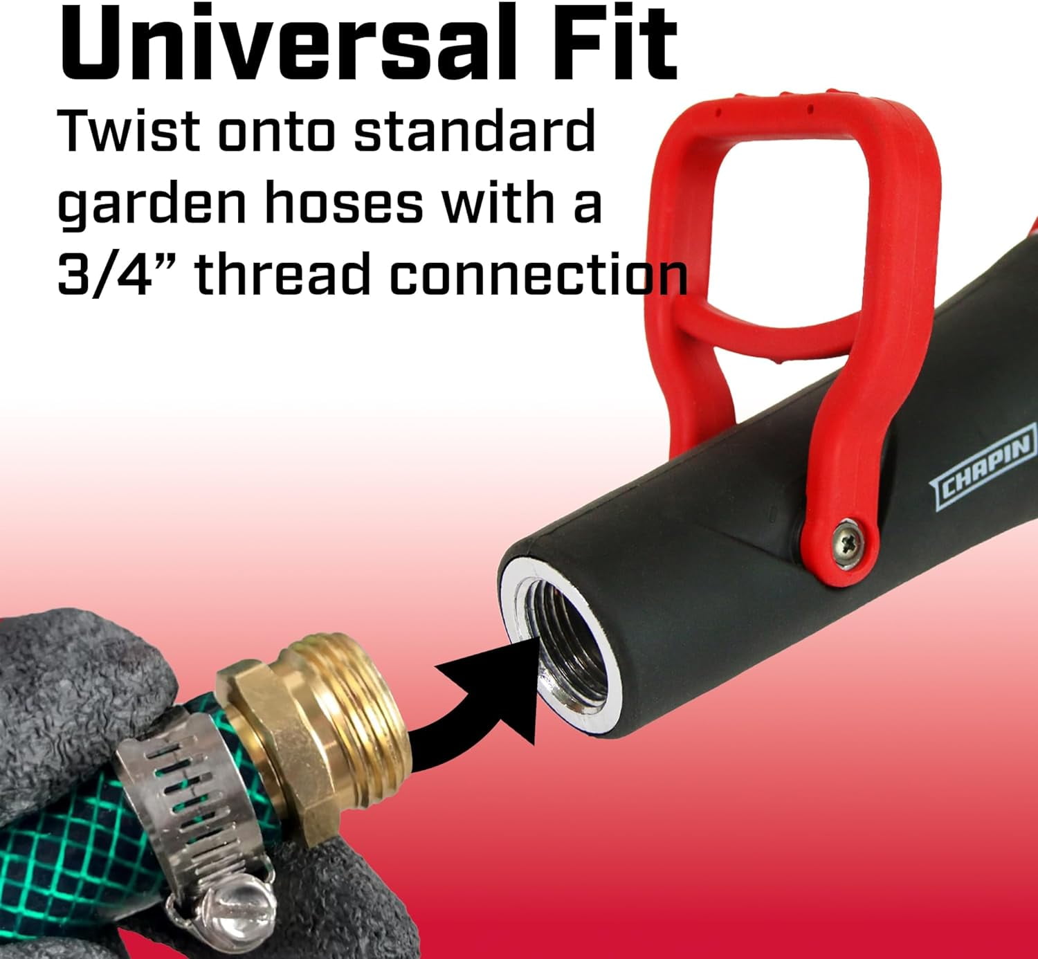 Chapin 4697: Industrial High Flow Firefighter Style Garden Hose Nozzle, Classic Fireman Style Grip Nozzle with Threaded Garden Hose Connection, Adjustable Twist Nozzle, Up to 250 PSI, Red/Black