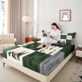 thumbnail image 5 of Feelyou Moose Bear Animal Twin Sheet Sets, Green Check Patchwork Twin Fitted Sheet, Farmhouse Hunting Theme Flat Sheet, Breathable Home Decor, 3 Pieces, 5 of 8