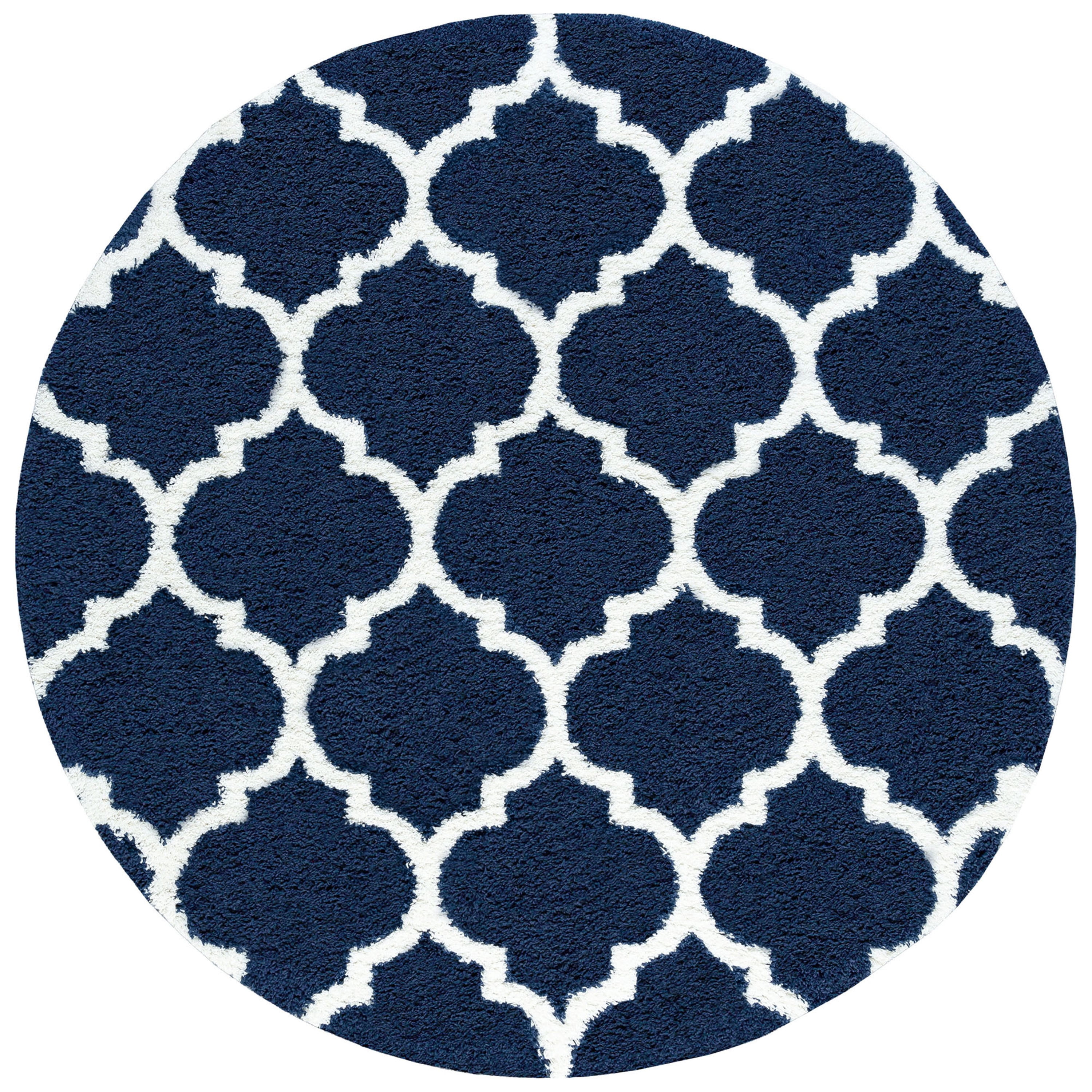Bliss Rugs Shag Transitional Geometric Round Rug for Living Room, Dining Room | Navy, 7'10''Round