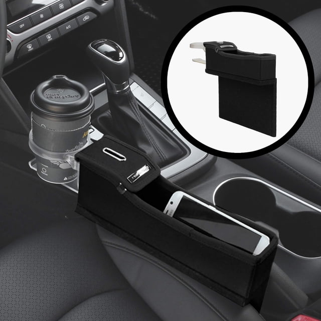 KMMOTORS Coin Box Side Pocket Black Console Side Organizer Seat Gap Filler Console Side Organizer Multi-Functional Storage (Black. Driver. With Cupholder)