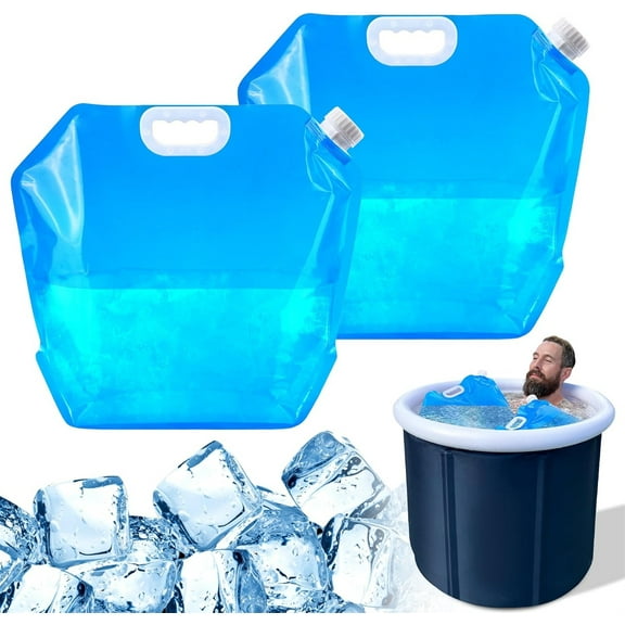 2Pcs 5L Ice Bath Bags,Tutuviw Large Capacity Bathtub Freezer Water Bag,Collapsible Water Tank Container Bag,Outdoor Folding Water Storage Carrier,Plastic Water Storage for Sport Camping Riding Hiking
