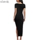 thumbnail image 2 of Vestido largo ajustado con cuello en V profundo y abertura lateral negra para mujer Vestidos largos de fiesta de noche de manga corta divididos, 2 of 6