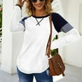 thumbnail image 4 of SHIBEVER Womens Tops Long Sleeve T shirts Casual Fall Clothing Fashion Crew Neck Striped Shirt Tunic Tops Color Block Top Blouses White XXL, 4 of 10
