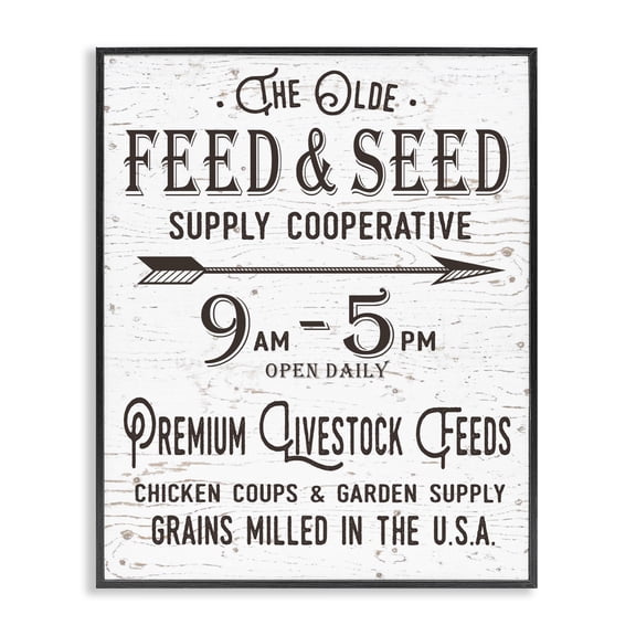 Stupell Industries Farmhouse The Old Feed and Seed Co-Op Sign Black Framed Giclee Art, 11 x 14, by Lettered and Lined