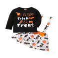 thumbnail image 3 of Tenue d'Halloween 2 Pcs pour Filles Imprimé Lettre Col Rond Manches Longues Jupe à Bretelles Citrouille, 3 of 8