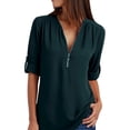 thumbnail image 3 of DYMADE Womens Solid Long Sleeve Zipper Tops Casual Chiffon Shirt Blouses, 3 of 4