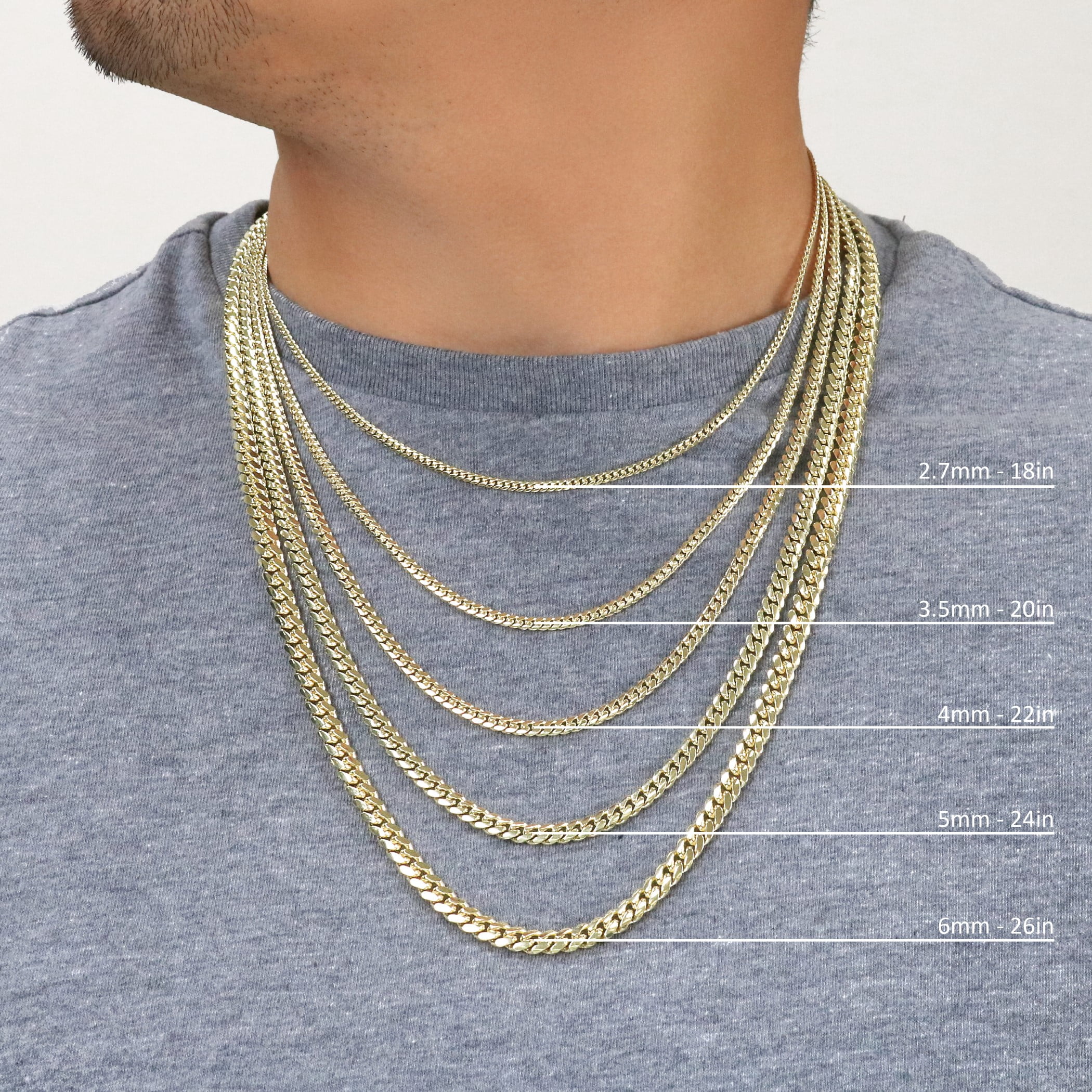 Nuragold 10K Real Yellow Gold Solid Miami Cuban Link Chain Necklace 16"-30" (2.7mm-10mm) Italian Jewelry for Men & Women