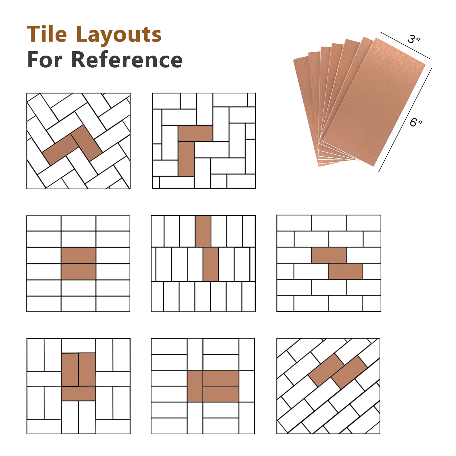 48 Pieces Peel and Stick Backsplash, 3"x6" Metal Backsplash Copper Peel and Stick Subway Wall Tiles for Kitchen