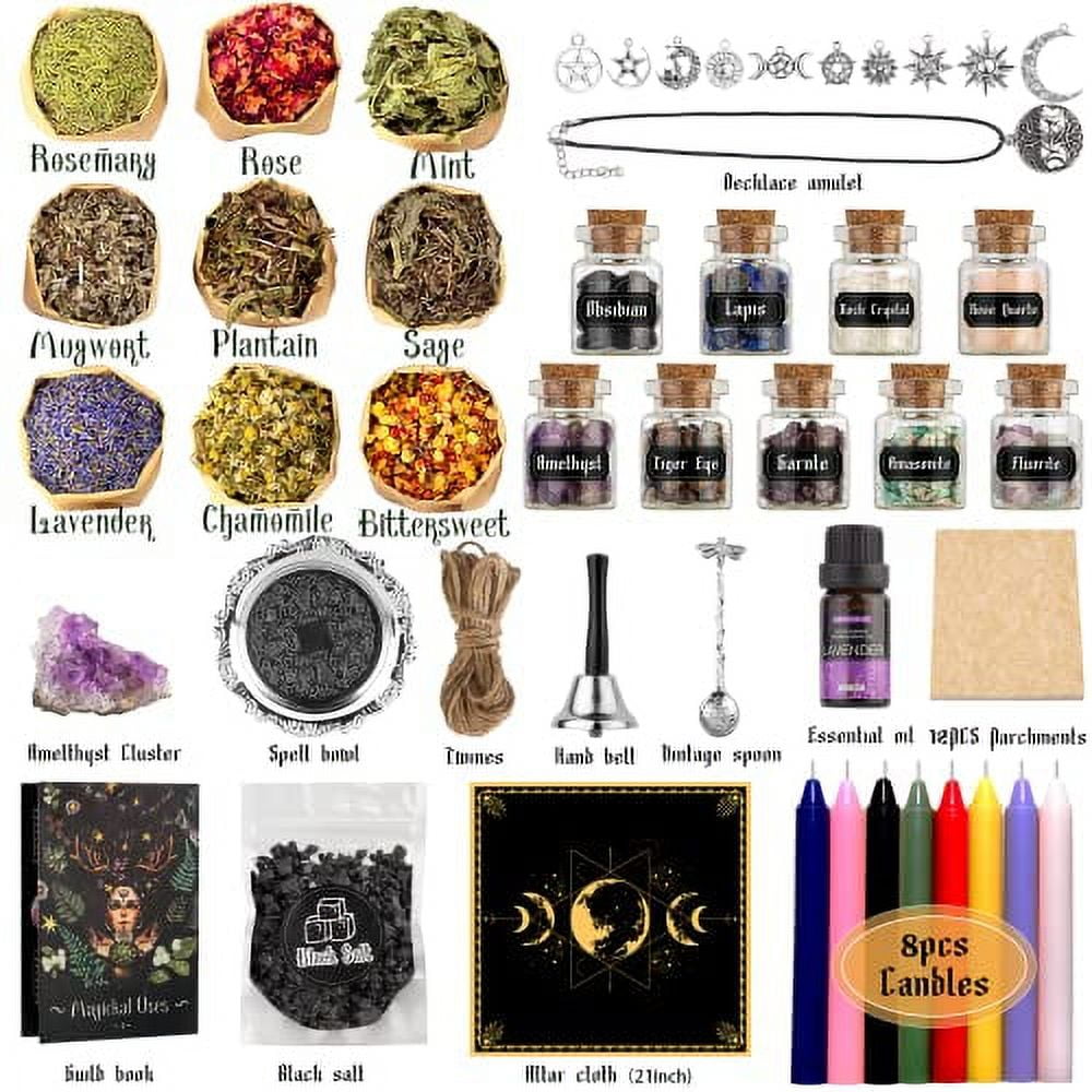 New Witchcraft Supplies and Tools for Women Witches Crystals Candles Set  for Witchcraft Beginners Wiccan Spell Jars Herbs Kit for Witchy Stuff