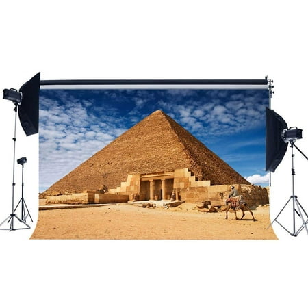 Image of ABPHOTO Polyester 7x5ft Pyramid Backdrop Ancient Egyptian Backdrops Desert Camel Pilgrimage Worship Blue Sky White Cloud Nature Photography Background for Kids Baby Journey Photo Studio Props