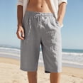 thumbnail image 2 of Inglocry Mens Bermuda Linen Shorts Knee Length Elastic Waist Drawstring Casual Wide Leg Summer Shorts with Pockets 2026 Gray M, 2 of 6