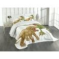 thumbnail image 3 of Ambesonne Dinosaur Quilted Bedspread Set 3 Pcs, 2 Dinosaurs Pattern, King Size, Green Pink Pale Brown, 3 of 5