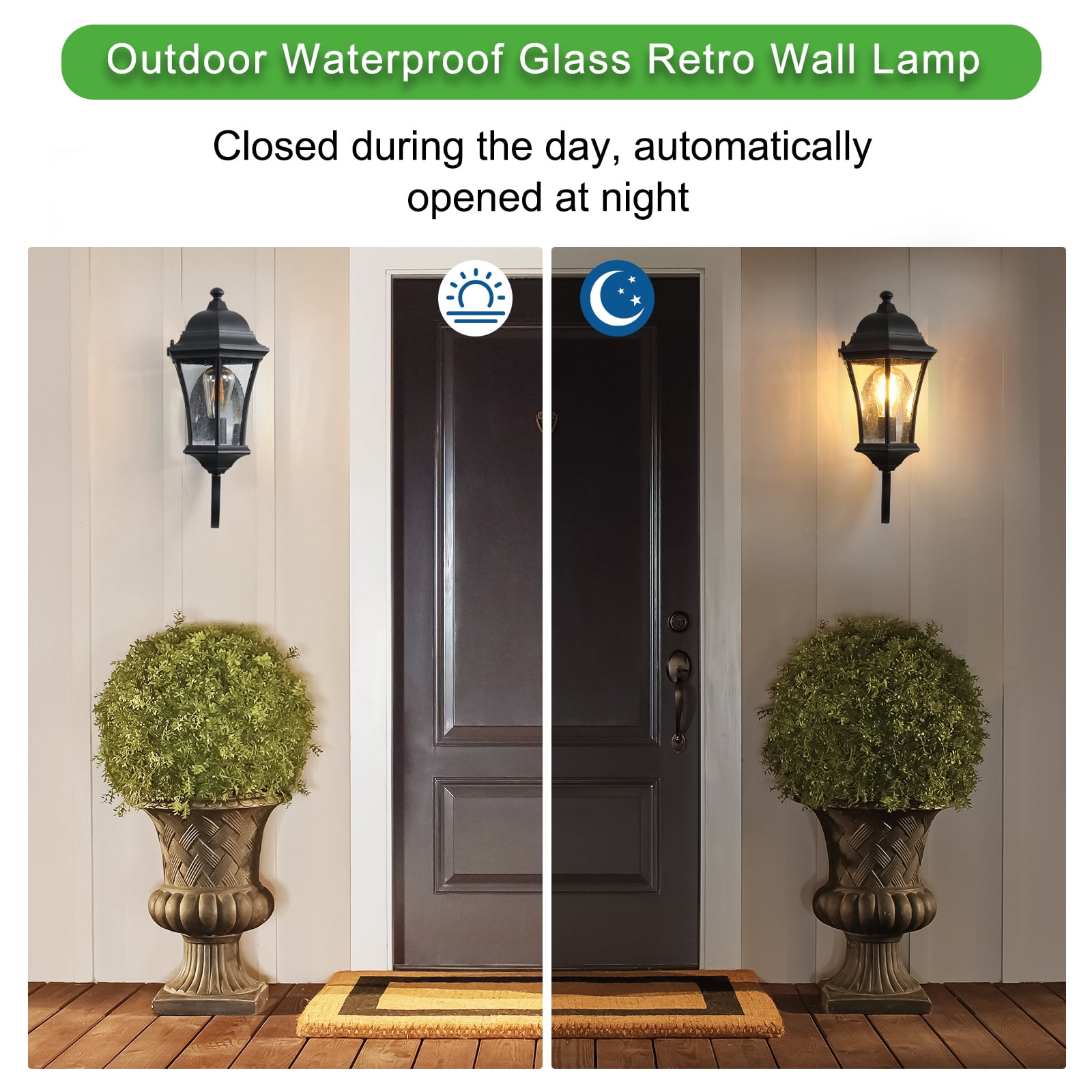 Yesurprise 2Pcs Outdoor Wall Lights, Patio Waterproof Lanterns, Retro Wall Mounted Lamps, Exterior Wall Metal Light Fixture with Glass Shade for Porch Garden Yard