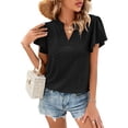 thumbnail image 3 of Lucakuins Blusa de manga corta de verano para mujer, cuello en V recortado Color sólido Casual Party Street Summer Shirt Tops Lucakuins moda, 3 of 7