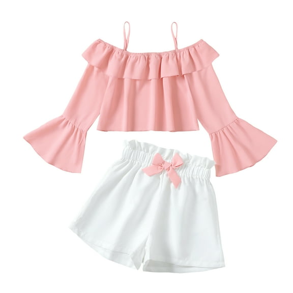 8Y Big Girls Clothes Big Girls Outfits 9 Years Big Girls Half-Sleeve Solid Color Suspender Top Shorts 2PCS Girls Summer Clothing Set Pink