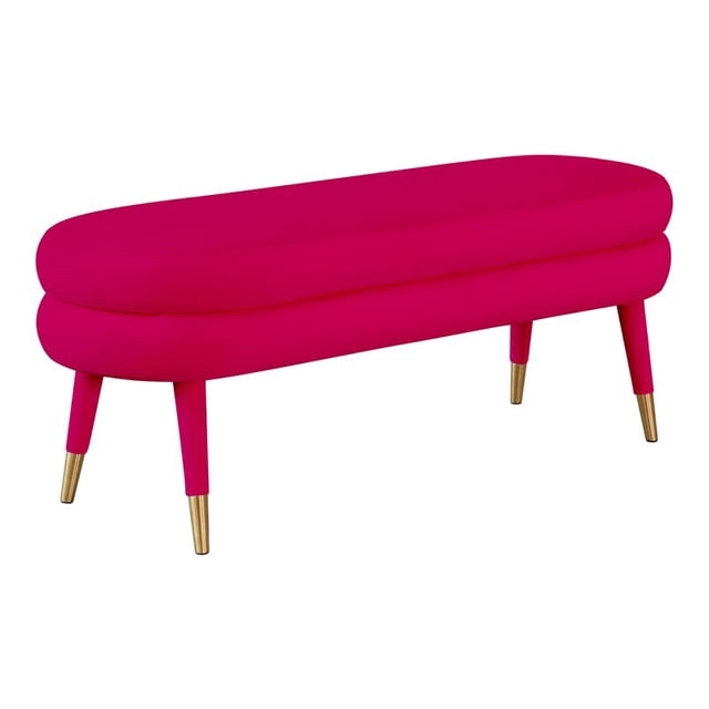 TOV Furniture Betty 19"H Transitional Velvet and Stainless Steel Bench in Pink