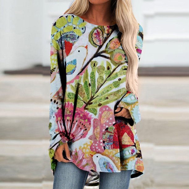 Pntutb Camiseta suelta de manga larga con cuello redondo y paisaje natural con estampado de animales en 3D para mujer Pntutb Pntutb-2879