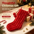 thumbnail image 4 of 1 Pack Red Striped Plush Christmas Stocking, Faux Fur Cuff Large Capacity Xmas Hanging Stocking, Washable Reusable Festive Gift Pouch for Fireplace & Christmas Tree Holiday Decoration, 4 of 7
