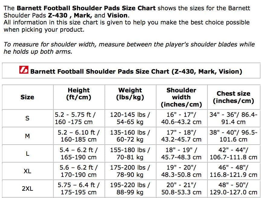 Barnett Vision Jr football shoulder pad, size junior/youth