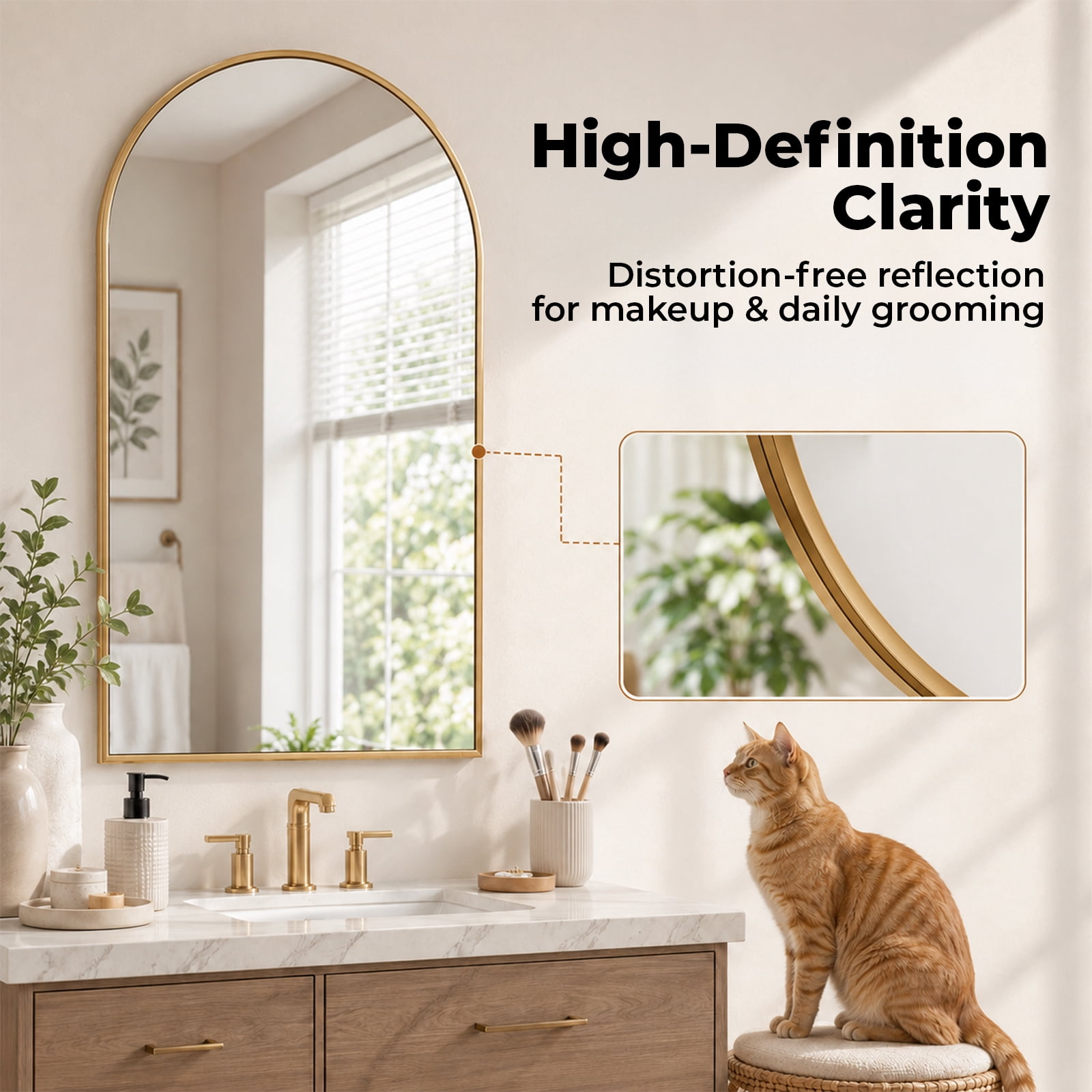 Alvantor Arched Metal Framed Wall Mirror for Vanity or Bathroom