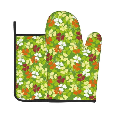 

Vsdgher St. Patrick s Day3 Oven Mitts and Pot Holders 2 pcs Set High Heat Resistant Kitchen Oven Glove for Baking and Cooking