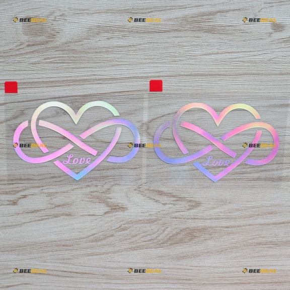 2 Pack Holographic Iridescent Color, 4 Inches - Double Infinity Symbol Love Heart Decal Sticker Vinyl - for Car Boat Laptop No Background Die-Cut