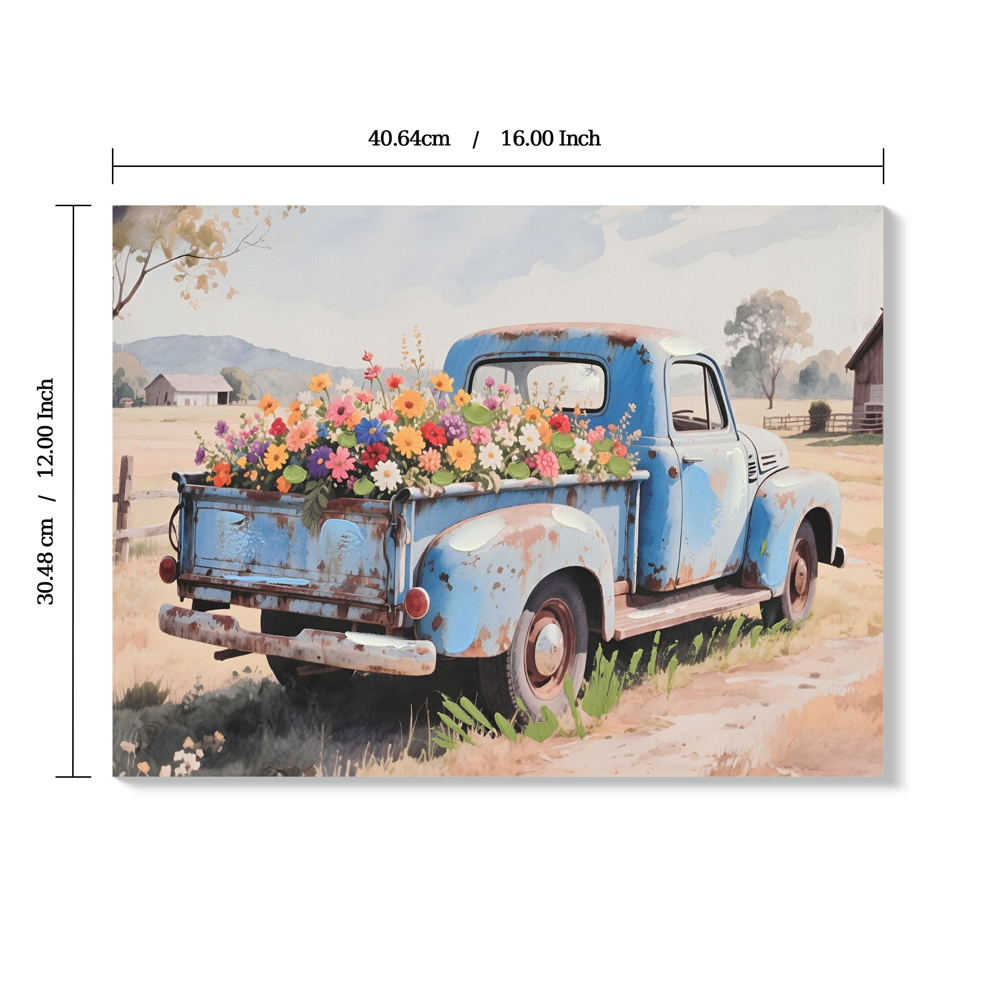 MOONMISS Farmhouse Old Truck Canvas Wall Art Print 12x16in