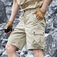 thumbnail image 6 of Men's 100% Cotton Cargo Shorts Workwear Multi Pocket Shorts Elastic Belt Relaxed Fit Casual Summer Hiking Shorts Big and Tall Size XS-3XL Khaki, 6 of 7