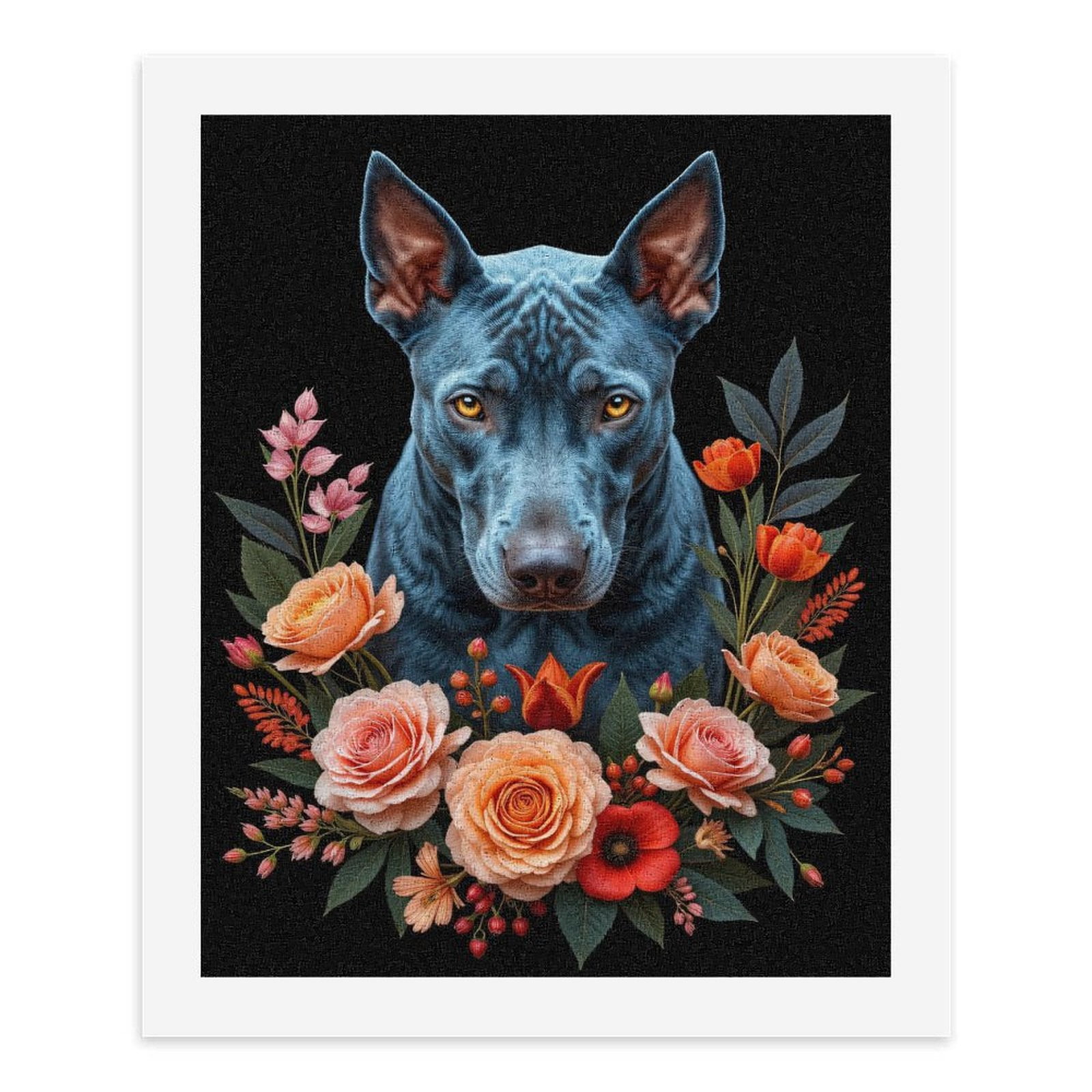 Paint By Numbers Kit for Adults Beginner - DIY Dog Floral Portrait Art Canvas Painting Kits for Adults, Frameless Paint By Number for Adults for Home Wall Decor 16x20 Inch