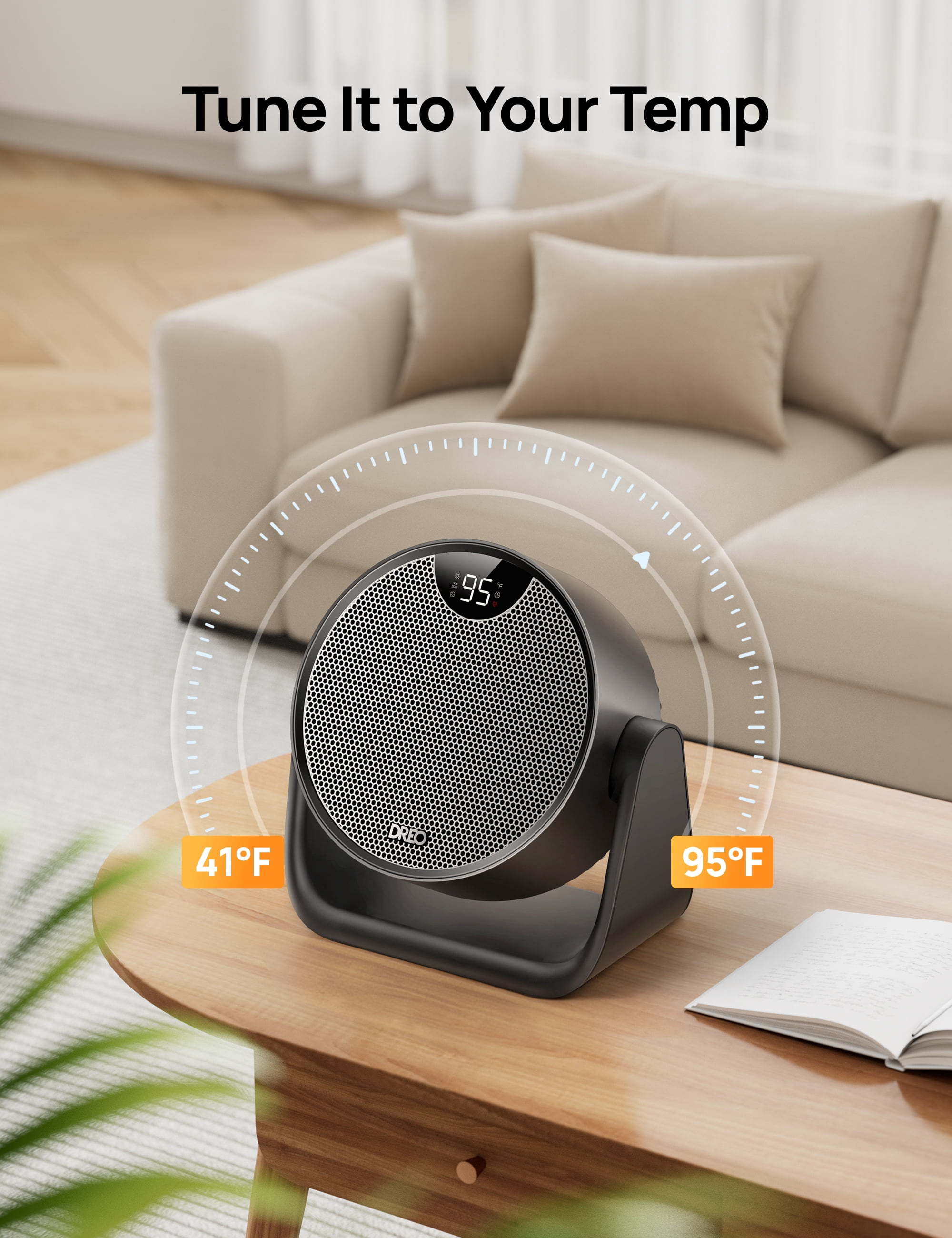 DREO Circular Space Heater with 60° Adjustable Tilt and ECO Mode