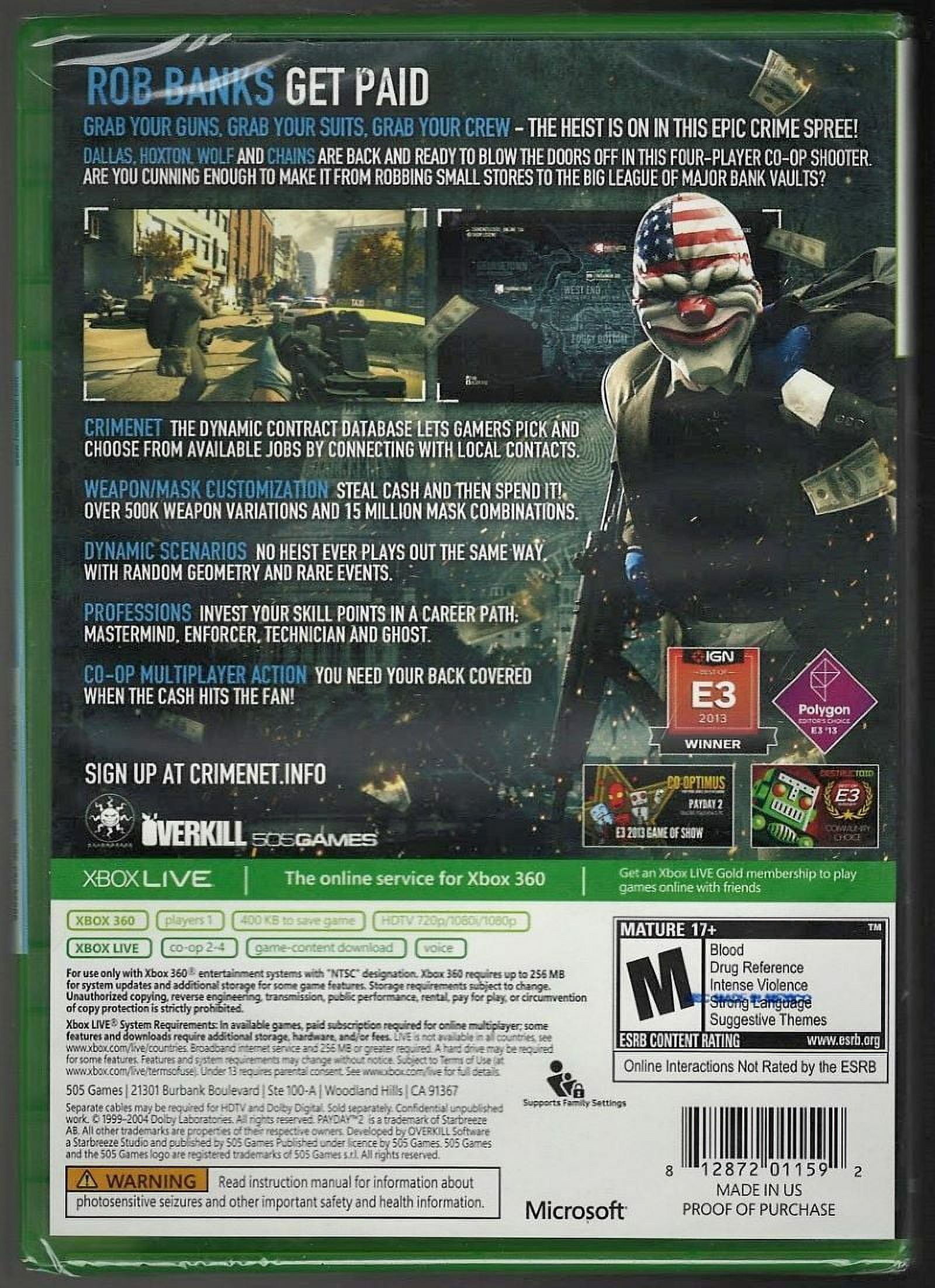 Payday 2 Xbox 360 Shooter Game, New & Sealed US Version by Payday 2 Xbox 360 Shooter Game, New & Sealed US Version by