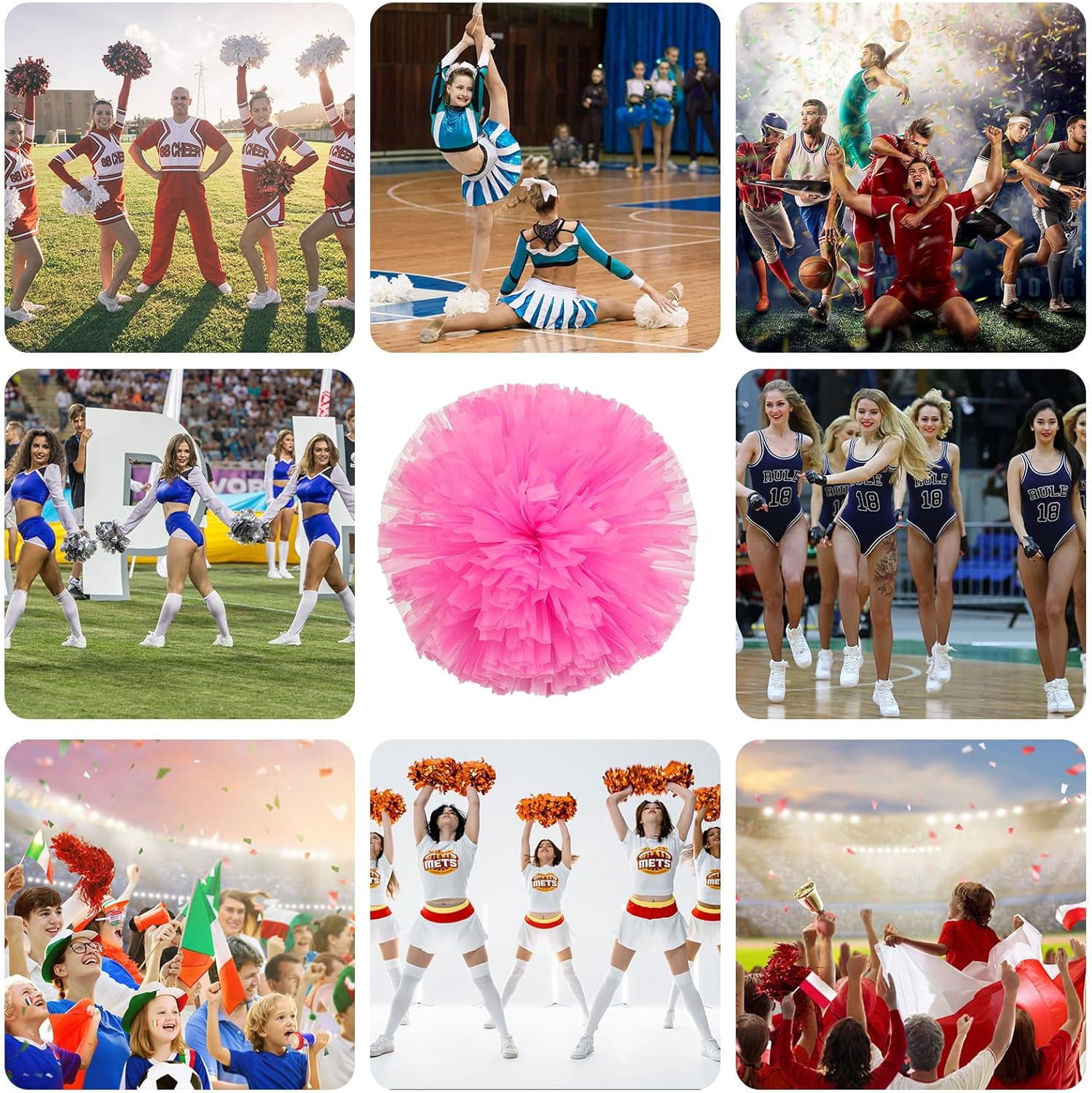 24 Pcs Cheerleading poms,pom poms Cheerleading with Finger Holes Metallic Foil Cheer Pom Pomsfor Dance, Matches, Team Spirit Sports (Black+Green)