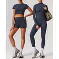 thumbnail image 2 of PISONIC Ensembles d'Entraînement pour Femmes 2 Pcs Haut Sans Coutures à Manches Longues à Col Ras du Cou Chemises Leggings Froncés aux Fesses Tenues de Gym Yoga, 2 of 9